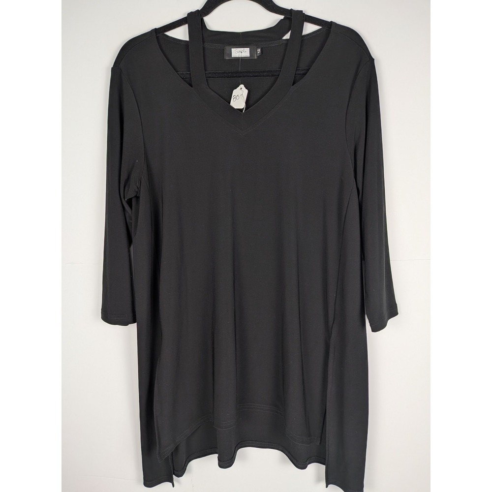 Sympli Black Cold Cut Out Shoulder Top Women's 12 Business Casual Office